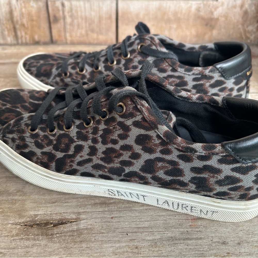 Saint Laurent Leopard Print Blue Black Brown Sneakers 39.5 (fit 8.5) - Picture 3 of 12